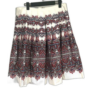 NWT Talbots Petite Paisley Pleated A-Line Cotton Blend Skirt Size 8P